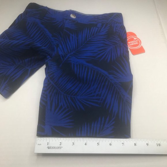 Wonder Nation Boy's Size 8 Adjustable Waist Flat Front Short Blue Palm Leaf New - Picture 10 of 13
